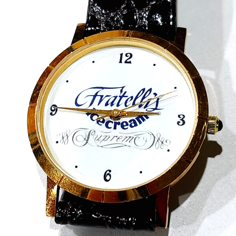 Gold and Black Fratelli's Ice Cream Watch Retro Image Japan Mov. Needs Battery